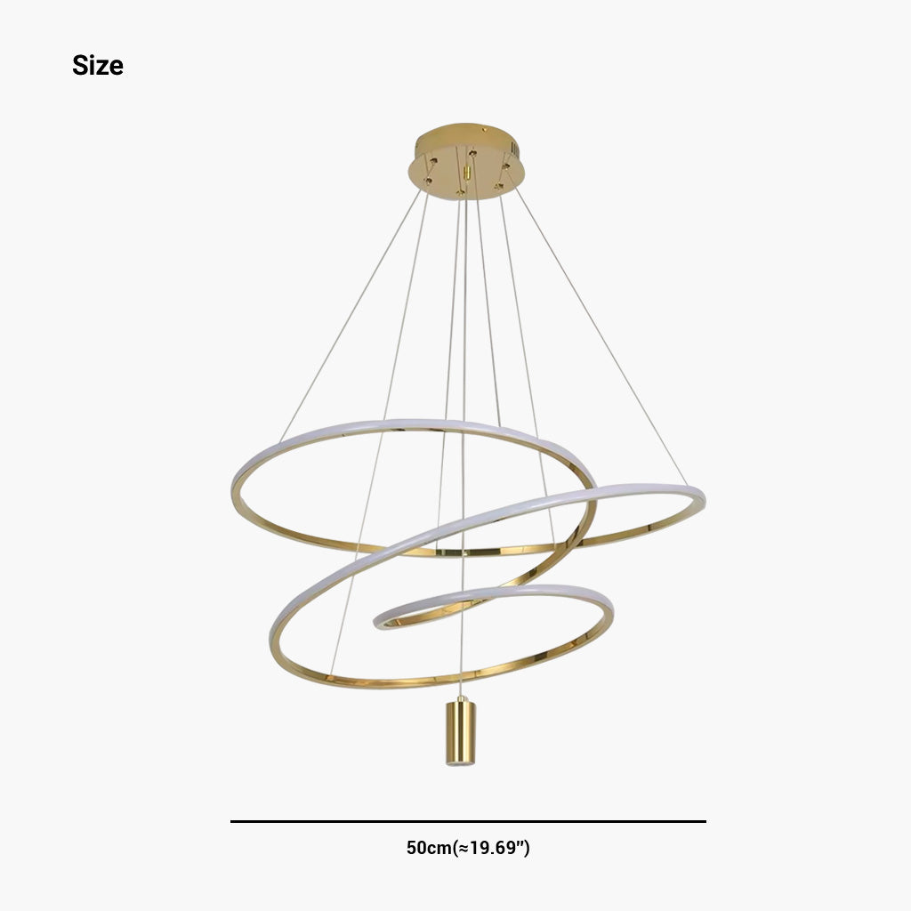 Celestique LED-Kronleuchter – elegante goldene Hängelampe mit unregelmäßigem Orbit-Ring und dimmbarer Beleuchtung