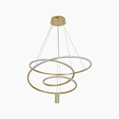 Celestique LED-Kronleuchter – elegante goldene Hängelampe mit unregelmäßigem Orbit-Ring und dimmbarer Beleuchtung