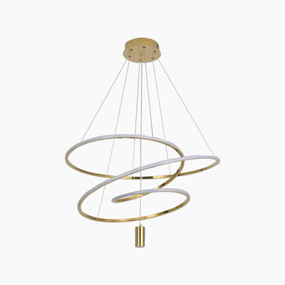 Celestique LED-Kronleuchter – elegante goldene Hängelampe mit unregelmäßigem Orbit-Ring und dimmbarer Beleuchtung