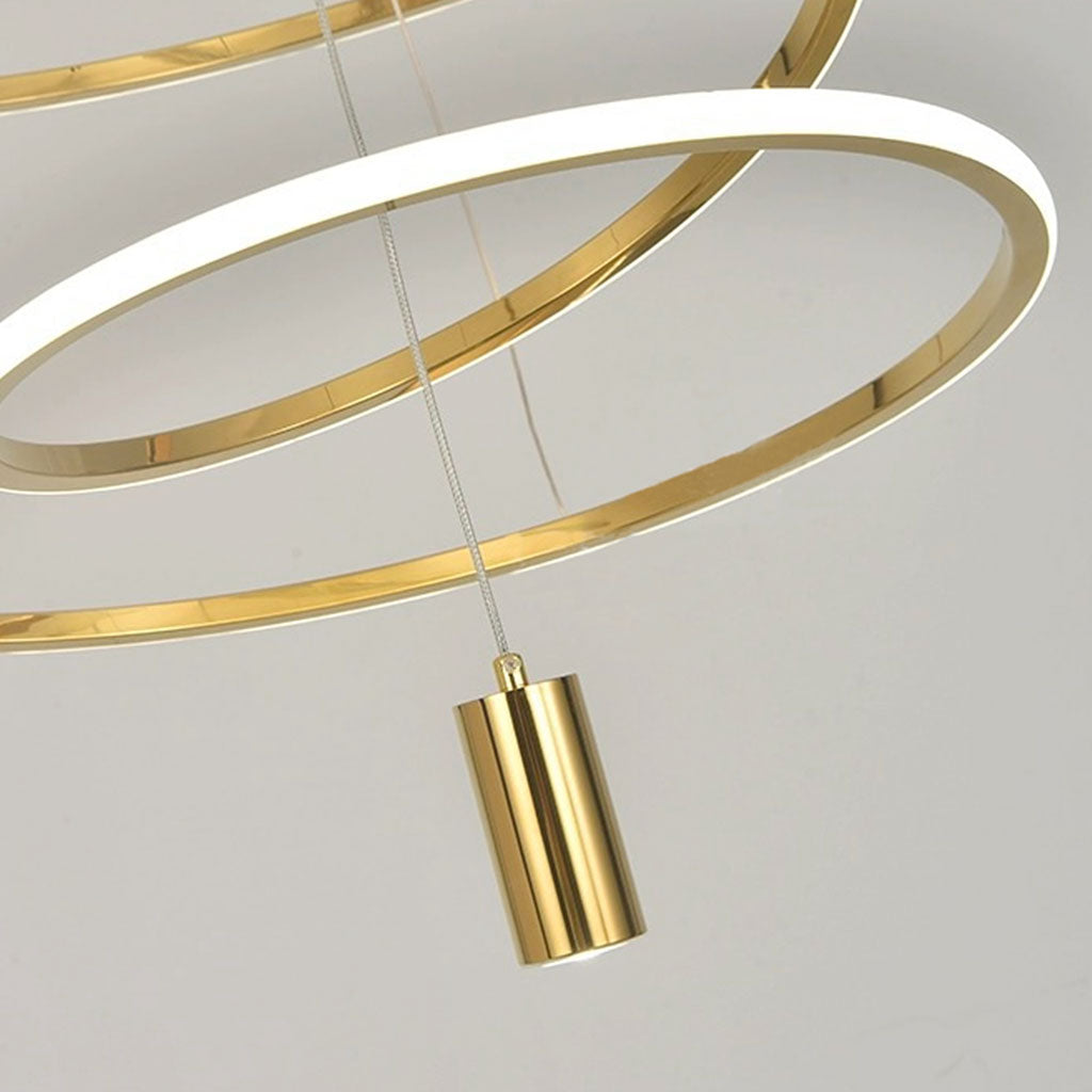 Celestique LED-Kronleuchter – elegante goldene Hängelampe mit unregelmäßigem Orbit-Ring und dimmbarer Beleuchtung