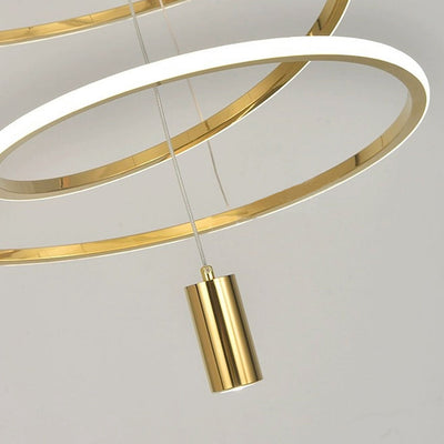 Celestique LED-Kronleuchter – elegante goldene Hängelampe mit unregelmäßigem Orbit-Ring und dimmbarer Beleuchtung