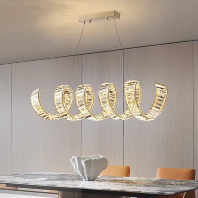 Luxuriöser spiralförmiger LED-Kronleuchter – elegante goldene Kristallbeleuchtung im Einzel- oder Doppelwellen-Design