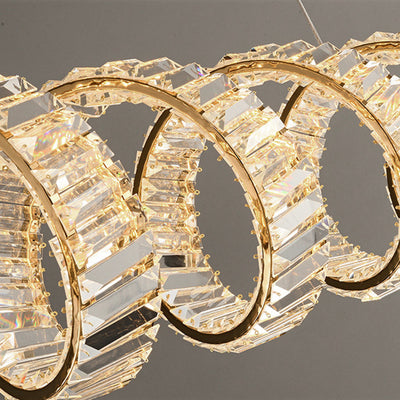 Luxuriöser spiralförmiger LED-Kronleuchter – elegante goldene Kristallbeleuchtung im Einzel- oder Doppelwellen-Design