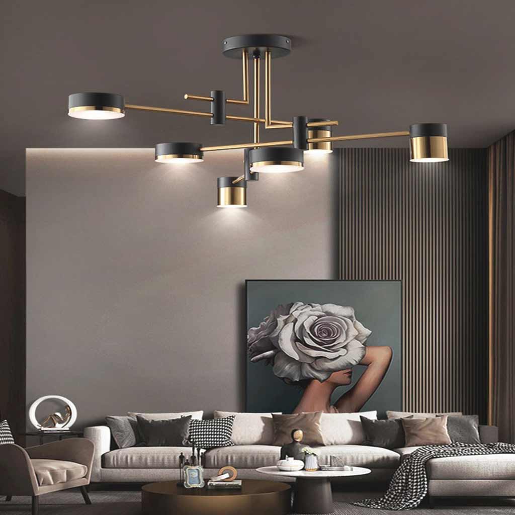 NoirLuxe LED Kroonluchter – Elegante Multi-Arm Verlichting in Zwart en Goud voor Moderne Interieurs