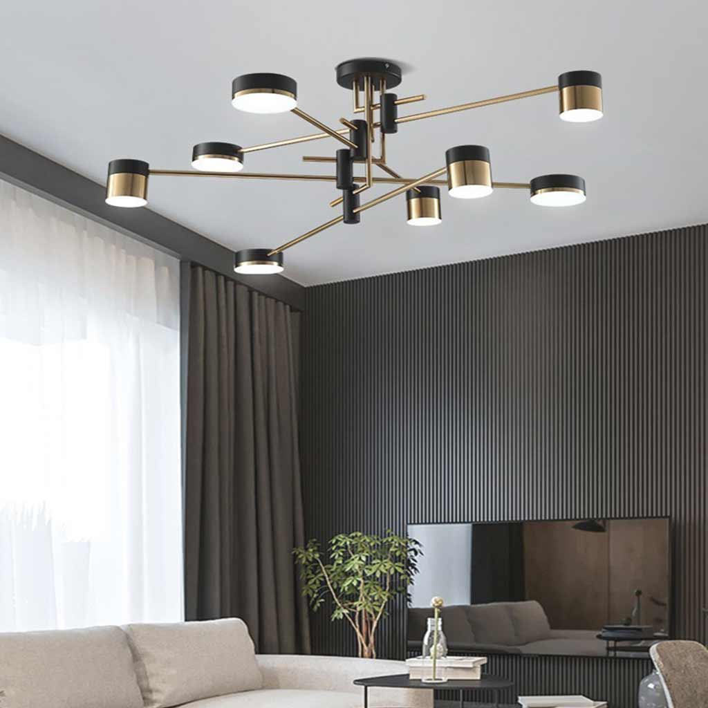 NoirLuxe LED Kroonluchter – Elegante Multi-Arm Verlichting in Zwart en Goud voor Moderne Interieurs