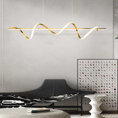 WaveLuxe LED Kroonluchter – Elegante Gouden Hanglamp met Golvend Lineair Design