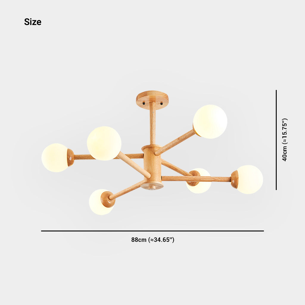AetherSphere – Moderner Sputnik-Kronleuchter aus Holz und Glas für Wohn- und Esszimmer