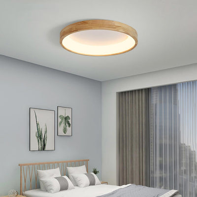 Nordic Aura Circulaire Flush Mount Plafondlamp in Natuurlijk Hout