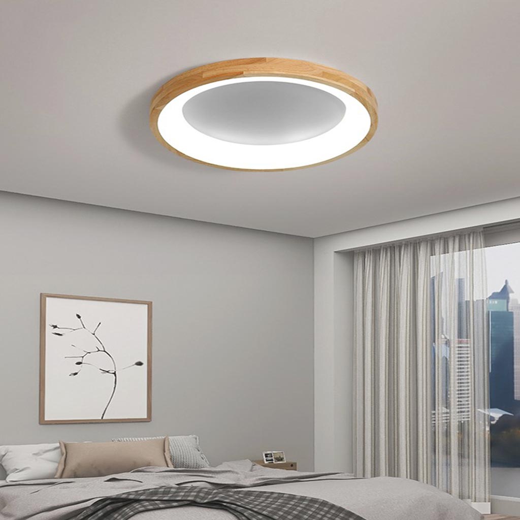 Nordic Aura Circulaire Flush Mount Plafondlamp in Natuurlijk Hout