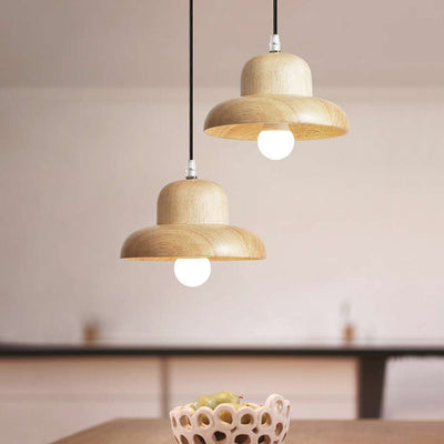 MushroomLicht Hanglamp – Klassieke Paddenstoelvormige Plafondlamp met Houten Afwerking