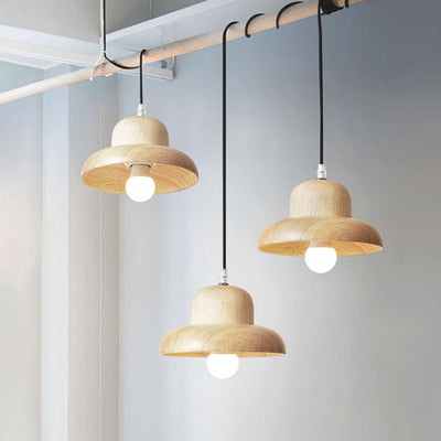 MushroomLicht Hanglamp – Klassieke Paddenstoelvormige Plafondlamp met Houten Afwerking