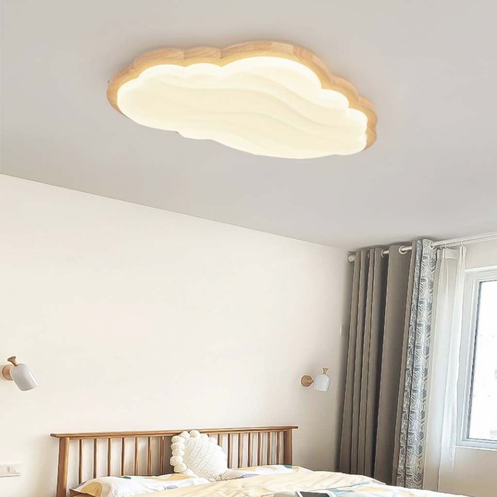 Dreamy Sky Deckenlampe – cremefarbene Wolke und Sternenhimmel für Kinderzimmer, Holz und Acryl