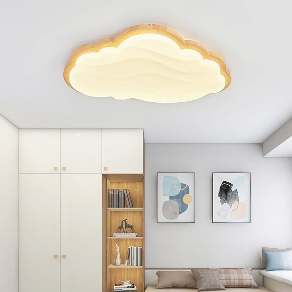 Dreamy Sky Deckenlampe – cremefarbene Wolke und Sternenhimmel für Kinderzimmer, Holz und Acryl