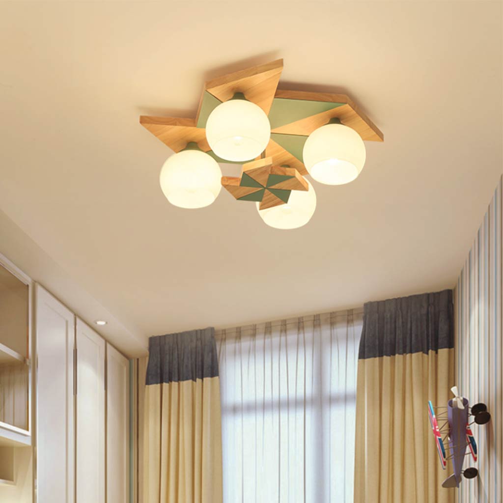 Whirlwind Light | Artistic Flush Mount Ceiling Lamp in Wood and Glass