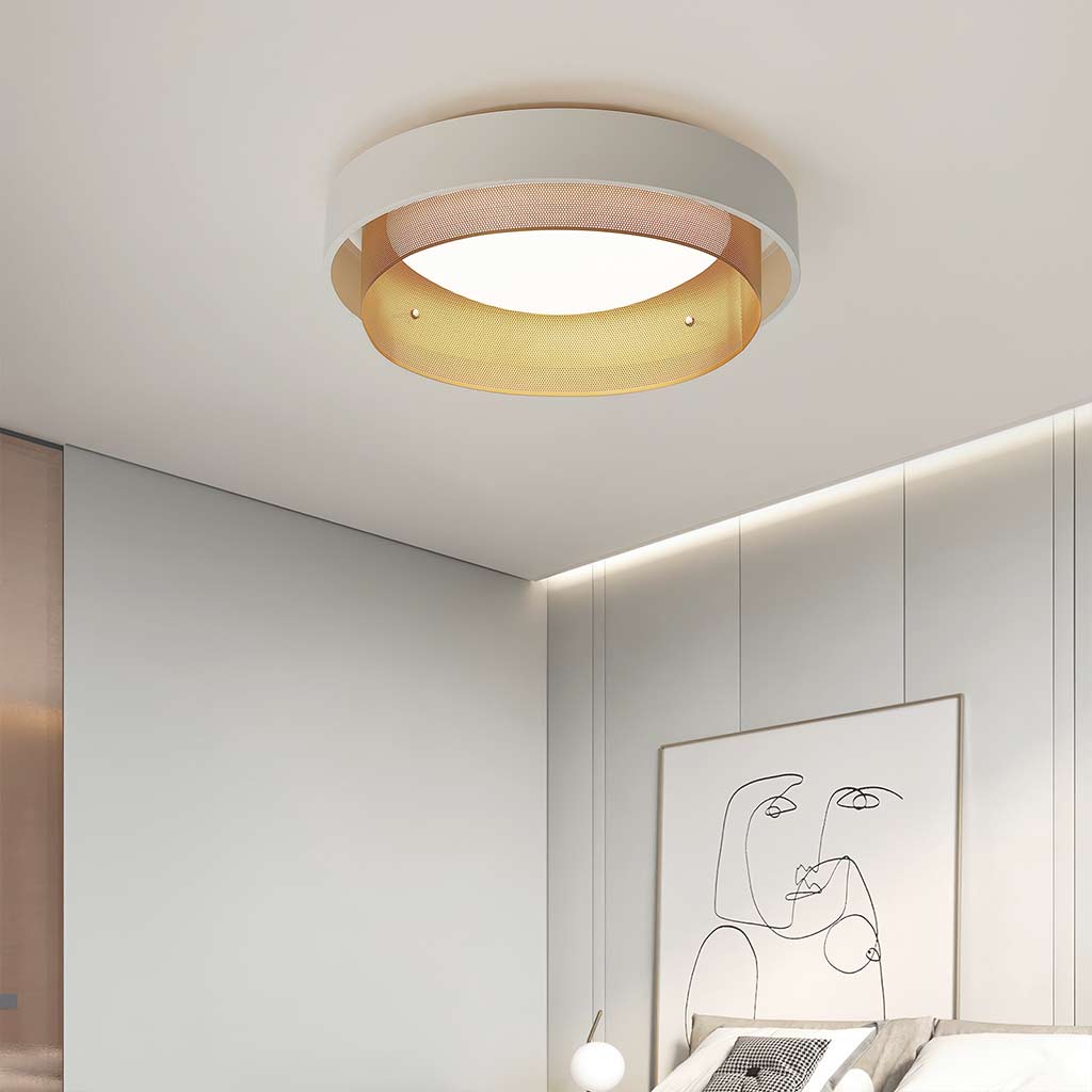 Luxe Aura Ronde Plafondlamp van Smeedijzer in Wit & Goud