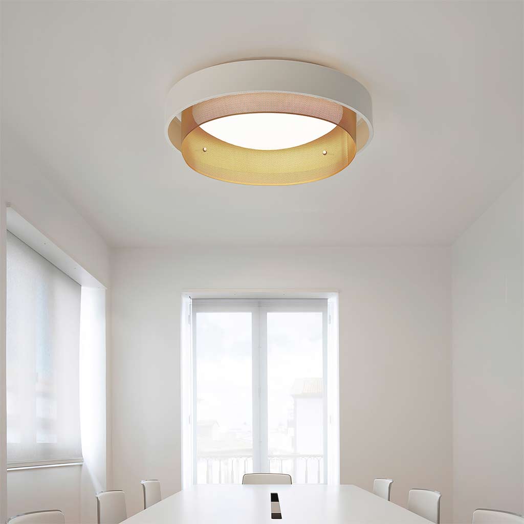 Luxe Aura Ronde Plafondlamp van Smeedijzer in Wit & Goud