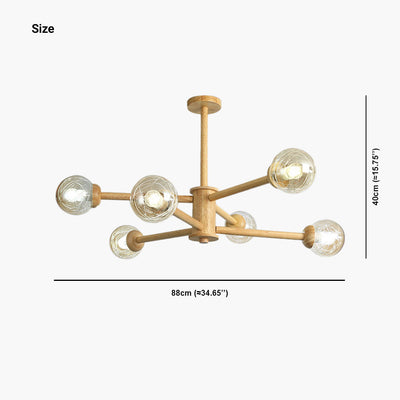 StellarWood – Moderner, halbbündig montierter Kronleuchter aus Holz im Sputnik-Stil