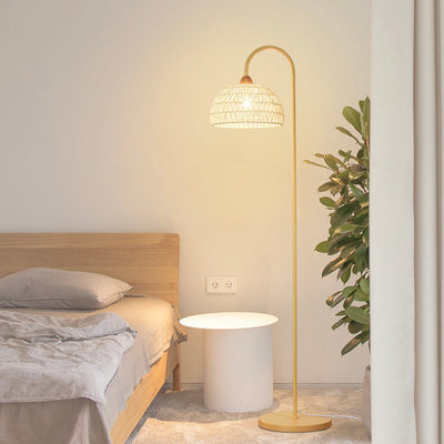 Serene Gebogen Vloerlamp in Crème Beige Riet