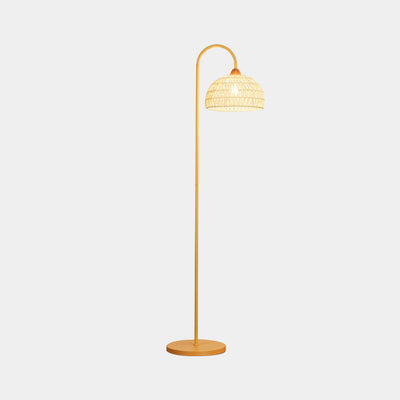 Serene Gebogen Vloerlamp in Crème Beige Riet