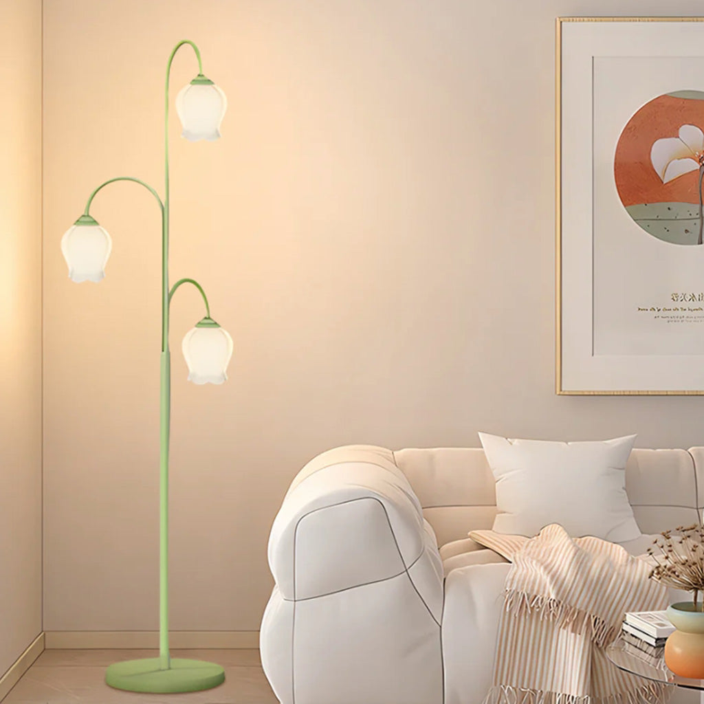 Lily Glow Vloerlamp - Crème Glas en Groene Accenten voor Elegantie Binnenshuis