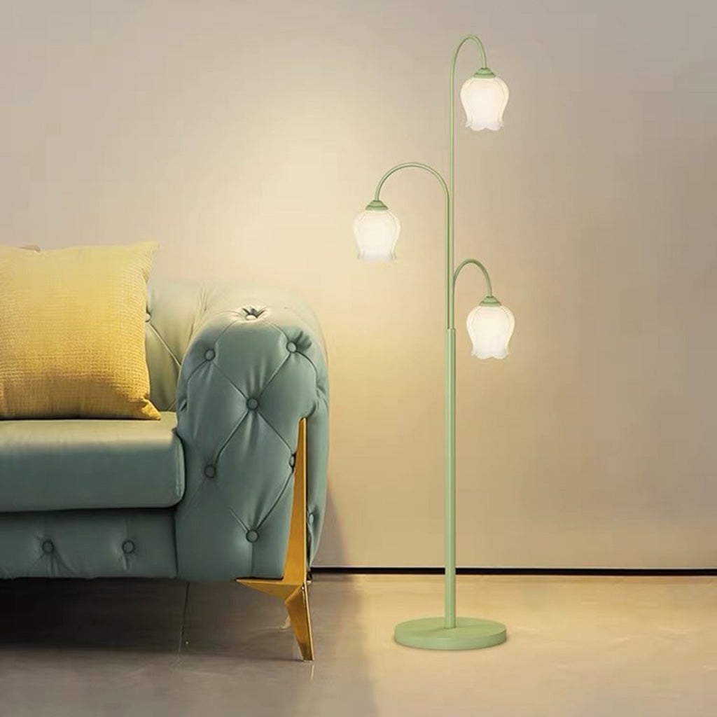 Lily Glow Vloerlamp - Crème Glas en Groene Accenten voor Elegantie Binnenshuis