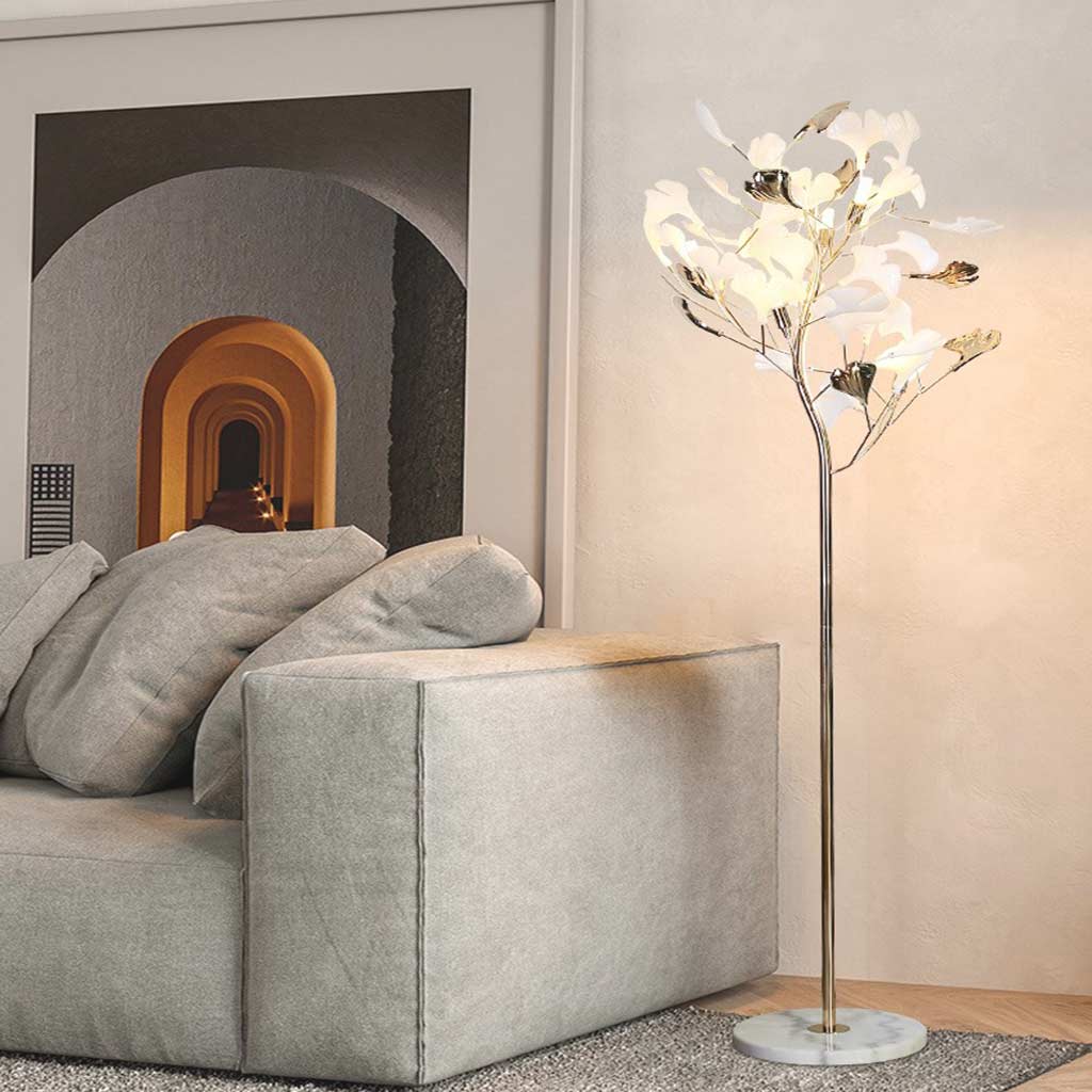 Ginkgo Glow: Nordische Keramik-Stehlampe mit dekorativem Blattdesign