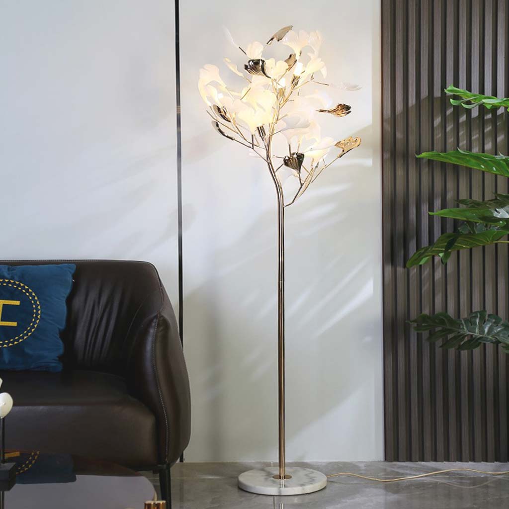 Ginkgo Glow: Nordische Keramik-Stehlampe mit dekorativem Blattdesign