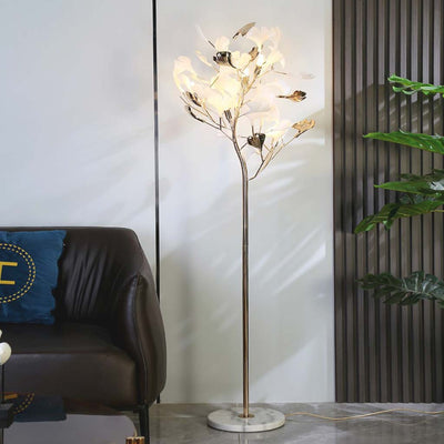 Ginkgo Glow: Nordische Keramik-Stehlampe mit dekorativem Blattdesign