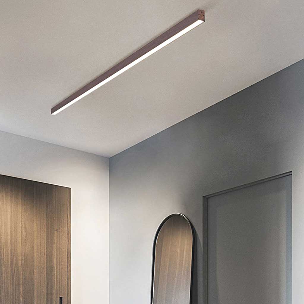 Minimalistische LED-Deckenleuchte mit klarer Linie in Walnussfarbe – dimmbar und lineares Design