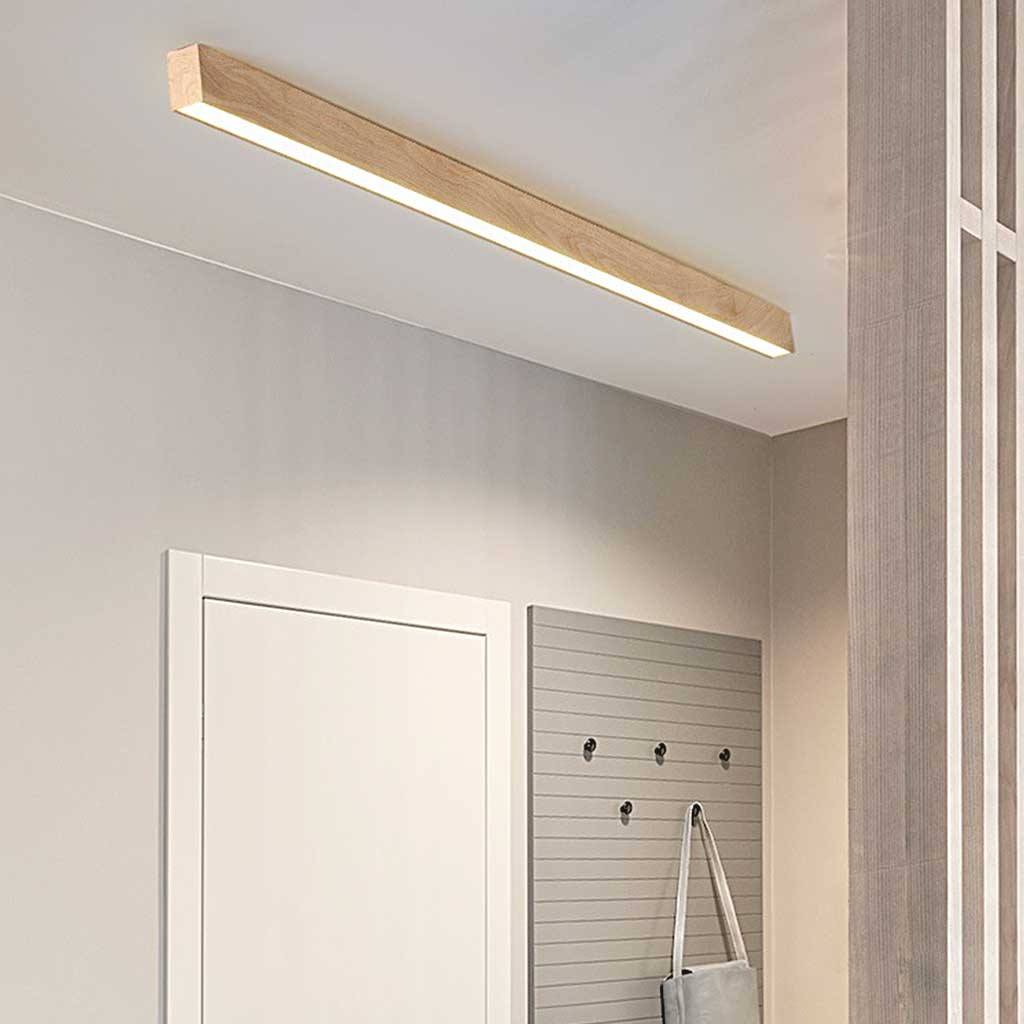 Strakke Lijn Minimalistische LED Plafondlamp in Walnootkleur - Dimbaar en Lineair Design