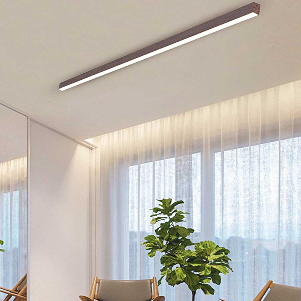 Strakke Lijn Minimalistische LED Plafondlamp in Walnootkleur - Dimbaar en Lineair Design