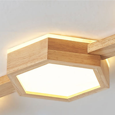 Moderne Deckenleuchte HexaGlow – japanisch inspiriertes Design aus Holz und Acryl