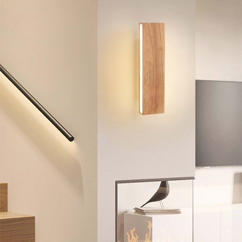 NordicGlow: Minimalistische Wandlamp met Houten Rechthoekig Ontwerp