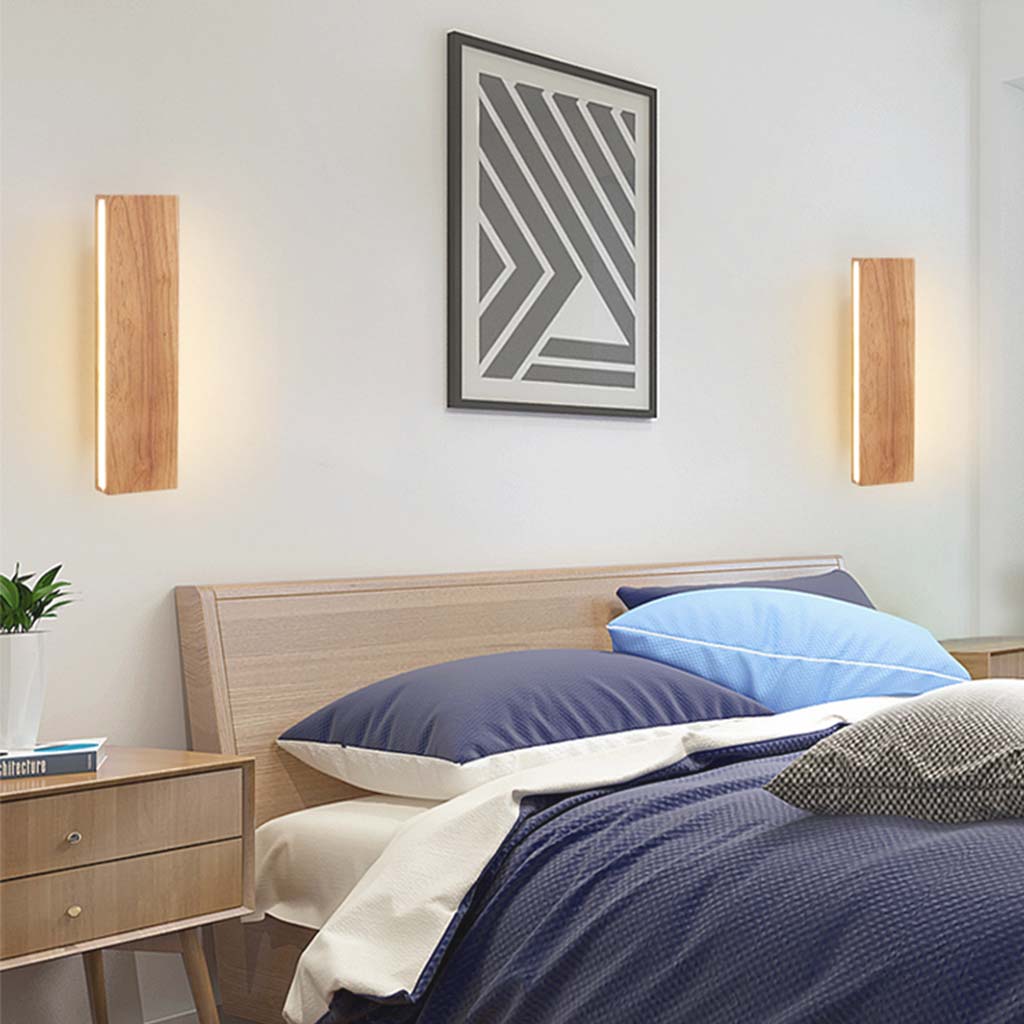 NordicGlow: Minimalistische Wandlamp met Houten Rechthoekig Ontwerp