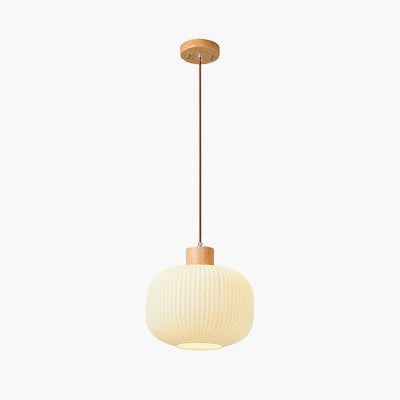 ZenithLicht Hanglamp – Japandi Elegantie in Hout en Glas voor Moderne Interieurs