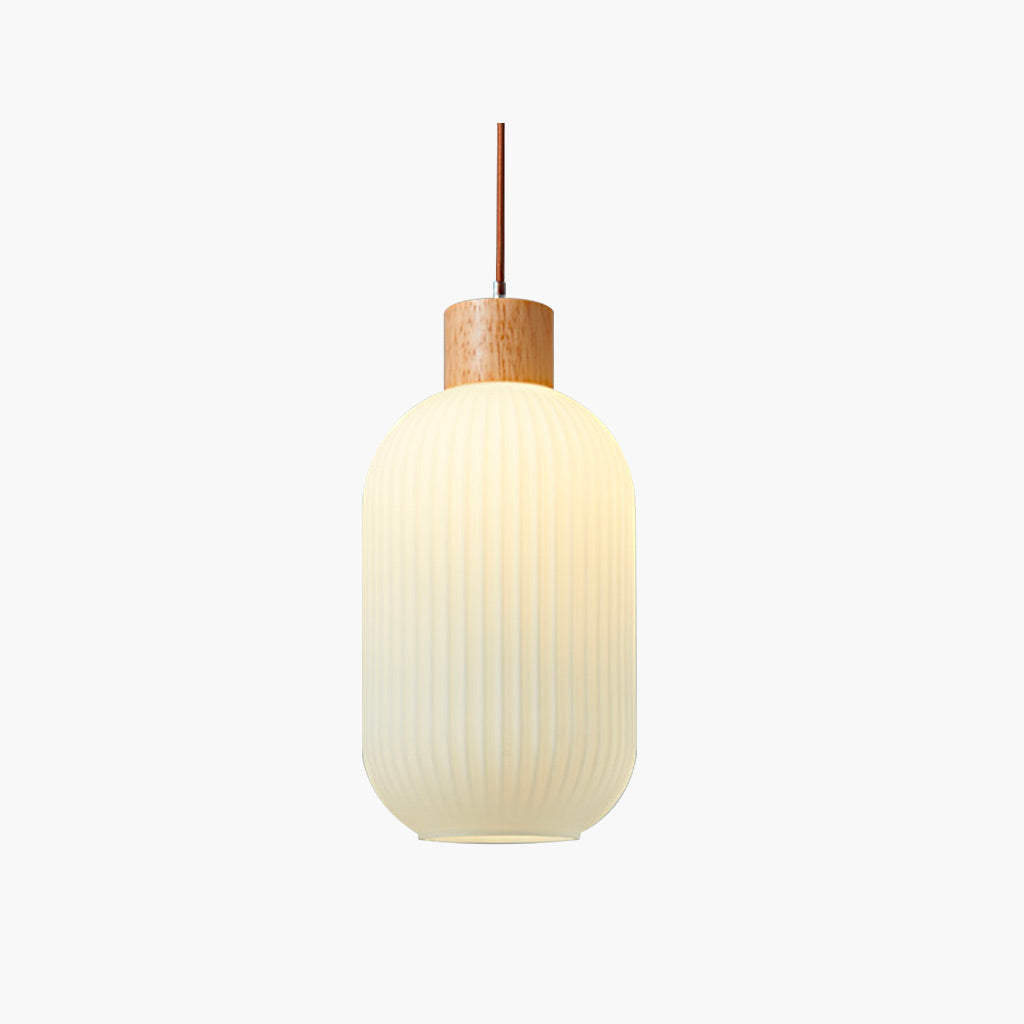 ZenithLicht Hanglamp – Japandi Elegantie in Hout en Glas voor Moderne Interieurs