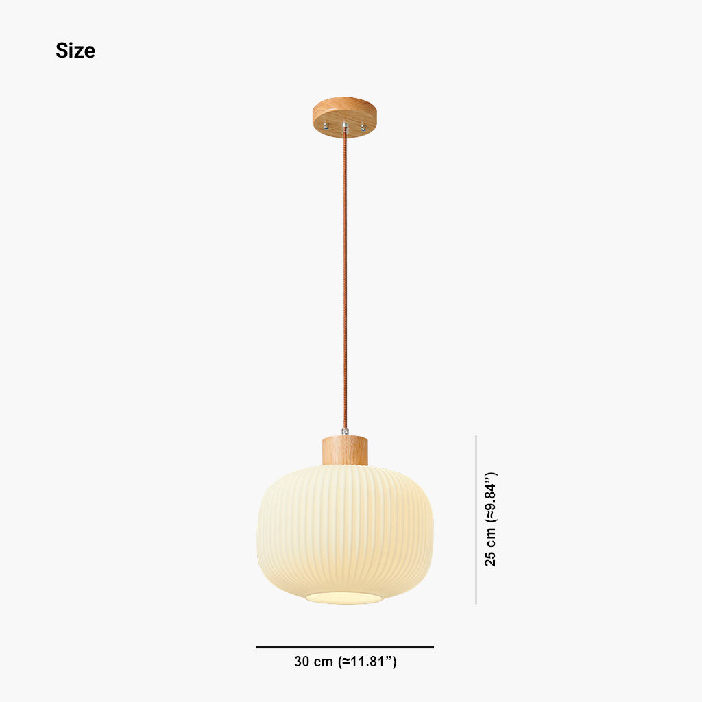 ZenithLicht Hanglamp – Japandi Elegantie in Hout en Glas voor Moderne Interieurs