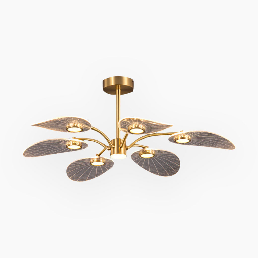 LotusLicht LED-Kronleuchter – elegante goldene halbbündige Beleuchtung im Lotus-Design