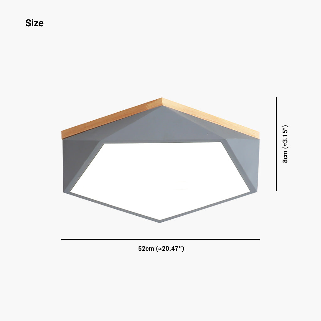 Geometrische Glow-LED-Deckenleuchte mit niedrigem Profil aus Holz und Acryl