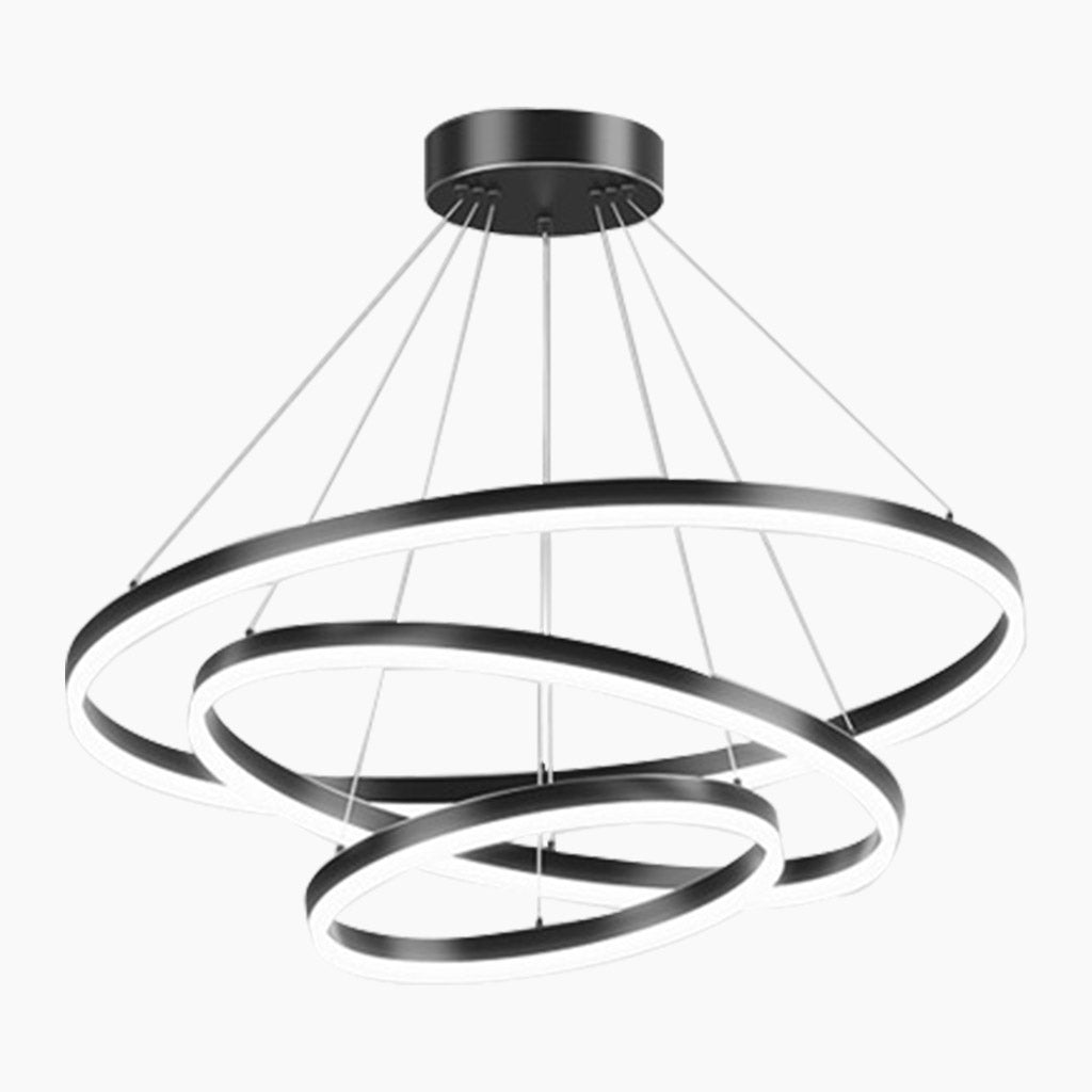 Luxe Halo Minimalistische Zwarte LED Hanglamp met Aluminium Ring