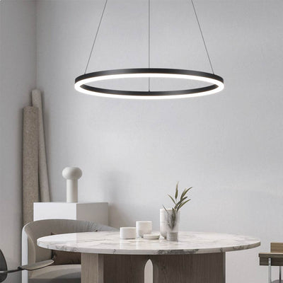 Luxe Halo Minimalistische Zwarte LED Hanglamp met Aluminium Ring