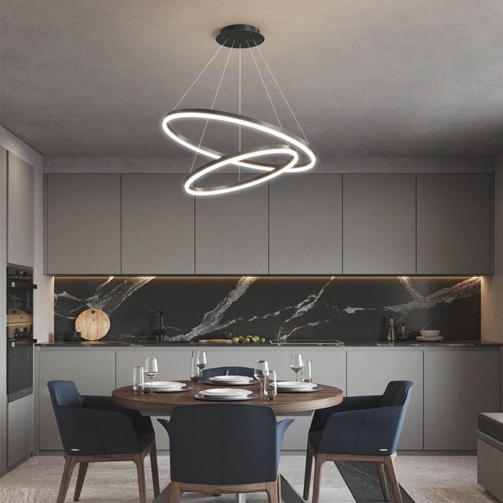 Luxe Halo Minimalistische Zwarte LED Hanglamp met Aluminium Ring