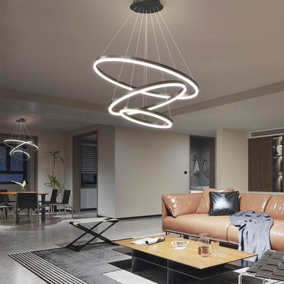 Luxe Halo Minimalistische Zwarte LED Hanglamp met Aluminium Ring