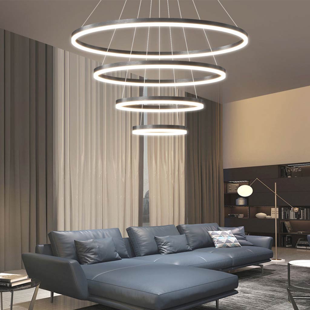 Luxe Halo Minimalistische Zwarte LED Hanglamp met Aluminium Ring