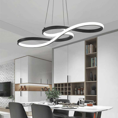 LuxeCurve LED Kroonluchter – Elegante Gebogen Hanglamp in Zwart en Goud met Dimbare Functie