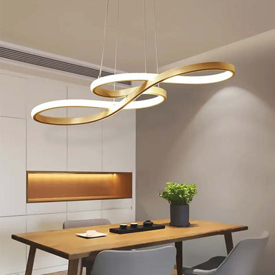 LuxeCurve LED Kroonluchter – Elegante Gebogen Hanglamp in Zwart en Goud met Dimbare Functie