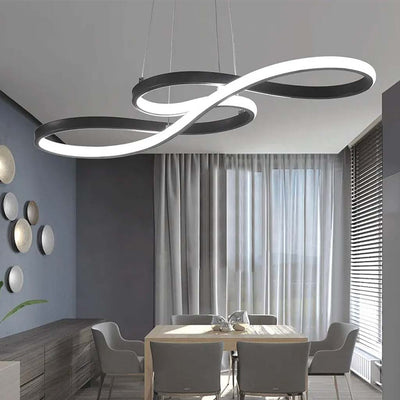 LuxeCurve LED Kroonluchter – Elegante Gebogen Hanglamp in Zwart en Goud met Dimbare Functie