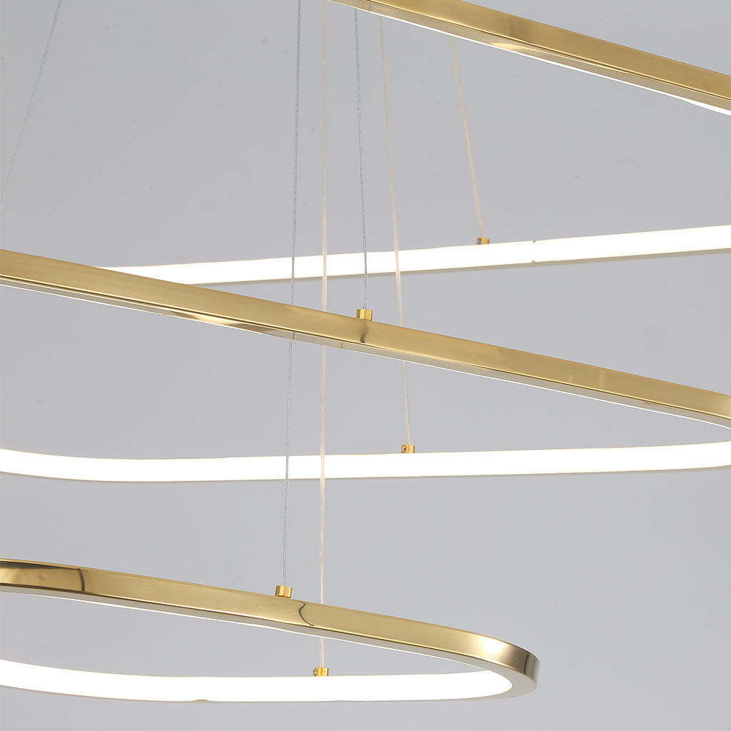 Luxuriöser dimmbarer LED-Kronleuchter Triad – Edelstahl- und Gold-Finish