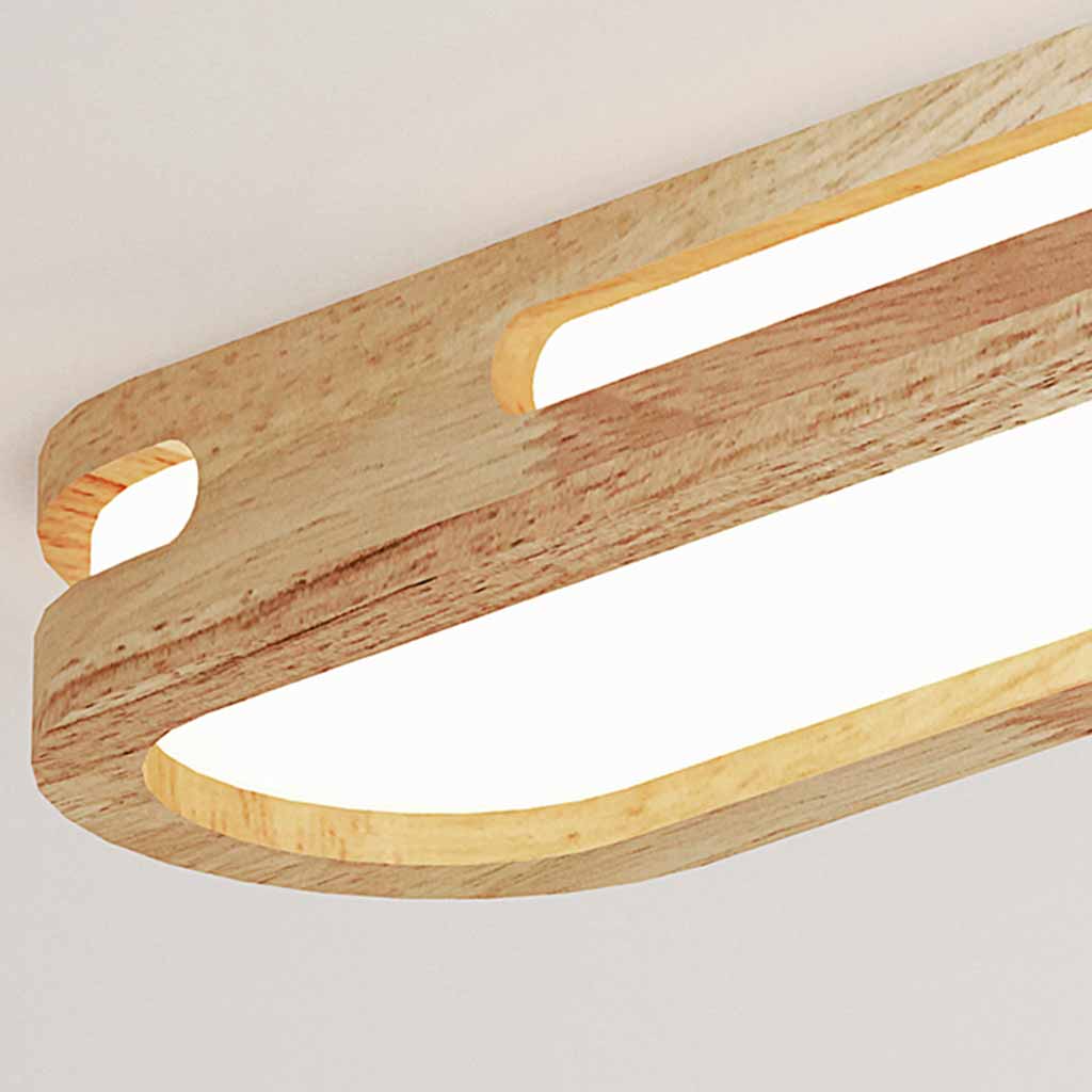 NordicGlow Rectangular Flush Mount LED Ceiling Light - Wood & Acrylic Design