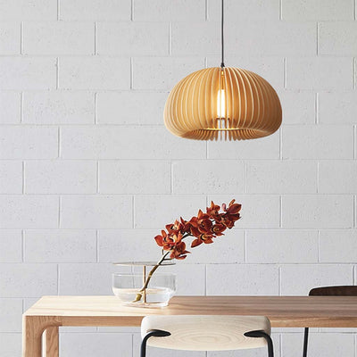 PumpkinGlow Hanglamp – Minimalistische Houten Pompoenlamp voor Eetkamers en Woonkamers